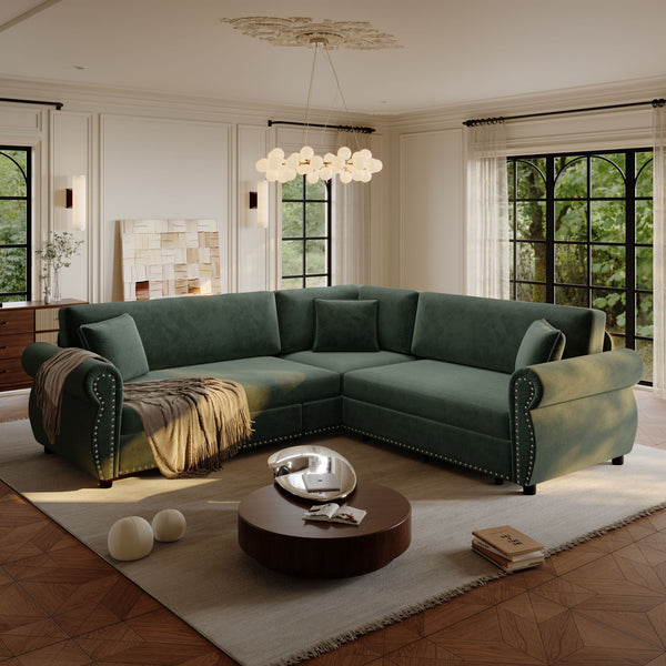 L-Shaped Sofa Couch With Pull-Out Bed