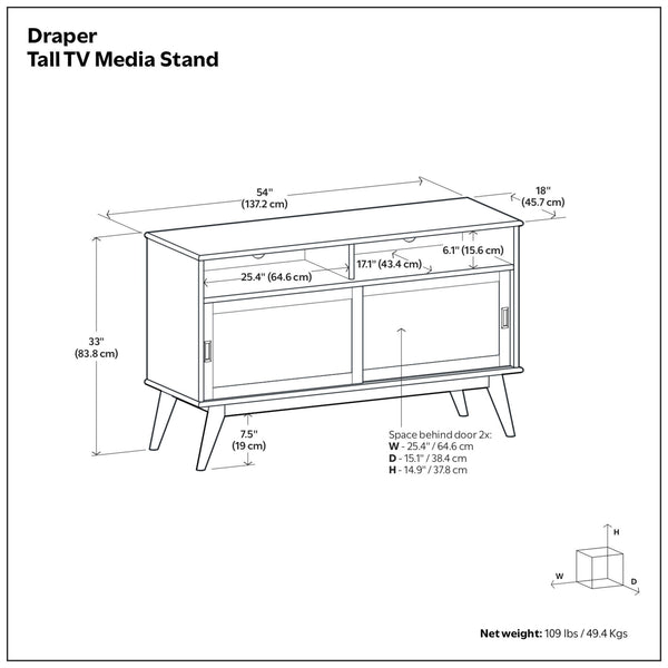 Draper - Handcrafted Mid Century Low TV Media Stand
