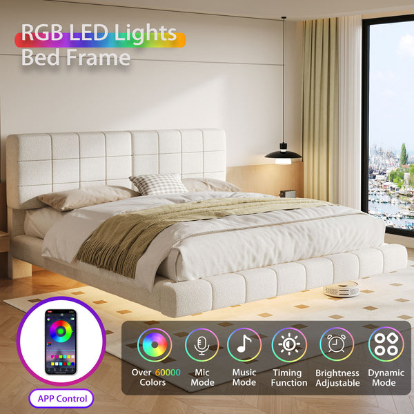 Floating Bed With Light, Soft Touch Surface