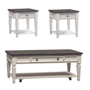Allyson Park - 3 Piece Table Set - Wirebrushed White / Charcoal