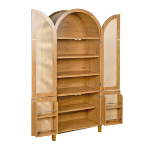Tall Arched Cabinet With Rattan Doors & Adjustable Shelves