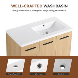 Freestanding Bathroom Vanity Set With Tall Linen Cabinet, 3 Drawers And Large Storage, Single Sink