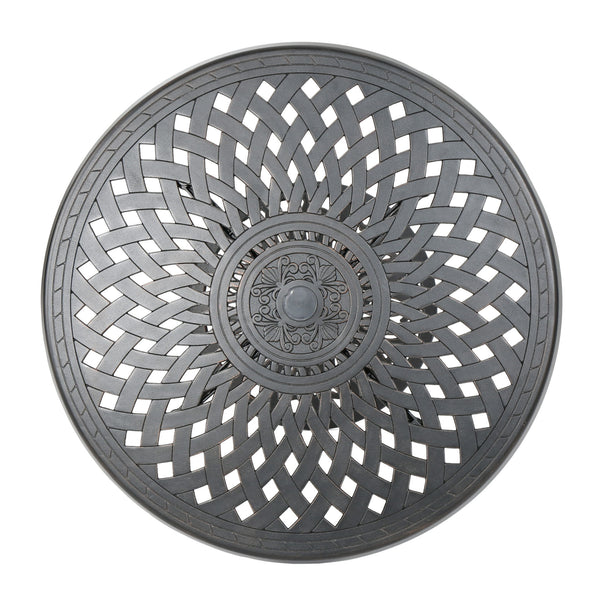 Elegant Cast Aluminum Round Bar Table With Romantic Filigree Design - Copper