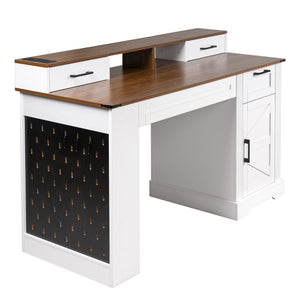 Office Desk With Storage Cabinet, Charging Station, Monitor Stand & Pegboard
