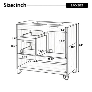 36" Bathroom Vanity With Sink, Soft Close Drawers - Natural