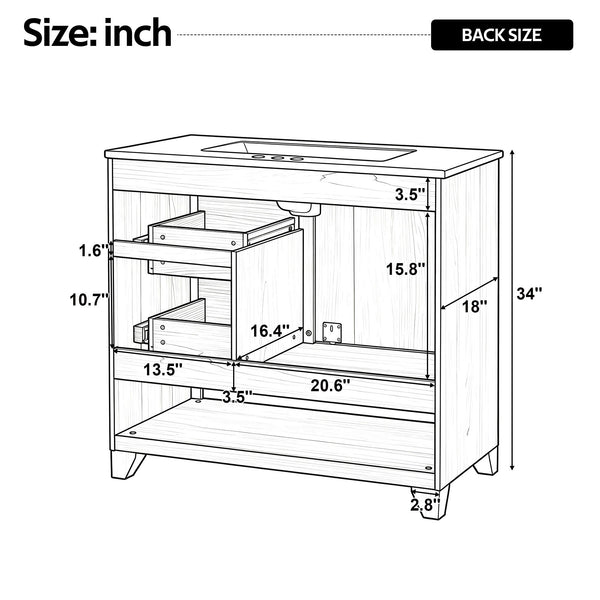 36" Bathroom Vanity With Sink, Soft Close Drawers - Natural