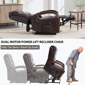 Power Lift Recliner Chair Dual Motor Infinite Position With Heat Massage And Heavy Duty Motion Mechanism - Brown