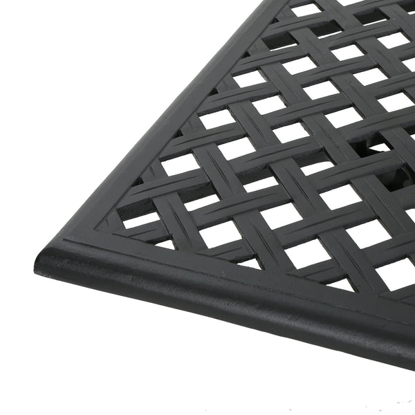 Outdoor Aluminum Dining Table With Lattice Design And Center Umbrella Hole - Black