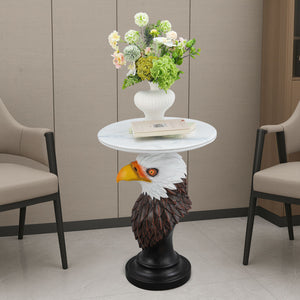 Eagle Head Accent Table, Animal Statue End Tables For Living Room - Brown / Antique White