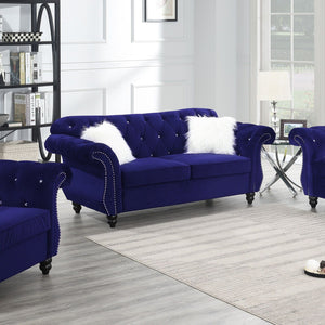 Upholstered Sofa Set With Crystal Tufted Seat And Nailhead Trim, 2 Piece Living Room Furniture - Indigo