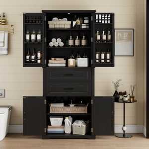 Storage Cabinet With Adjustable Shelves, 2 Drawers, Doors