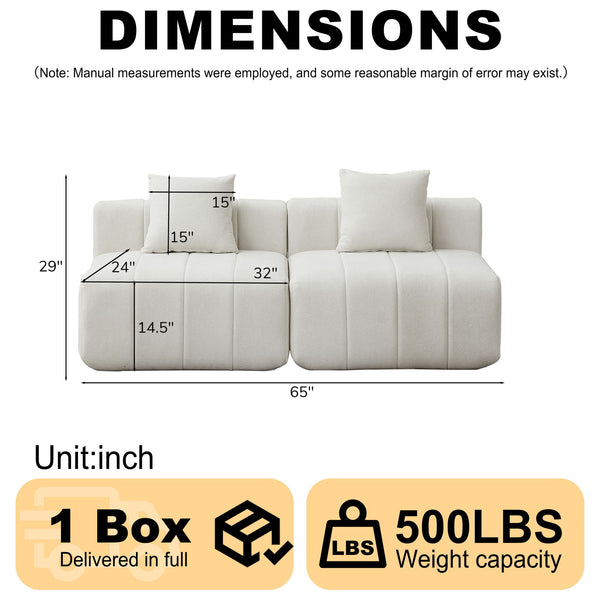 Modular Sectional Sofa With 2 Pillows, Symmetrical Design