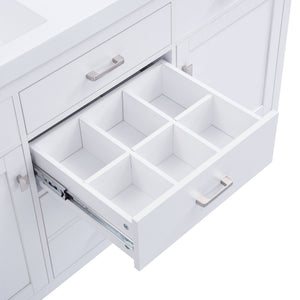 Double Sink Bathroom Vanity With Top, Soft Closing Doors & Drawers, Tip Out Drawer, 2 Cabinet Doors, Adjustable Shelf - White