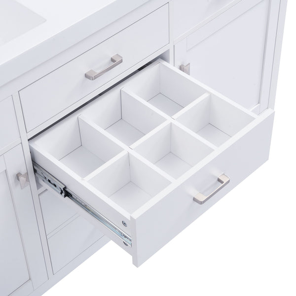 Double Sink Bathroom Vanity With Top, Soft Closing Doors & Drawers, Tip Out Drawer, 2 Cabinet Doors, Adjustable Shelf - White