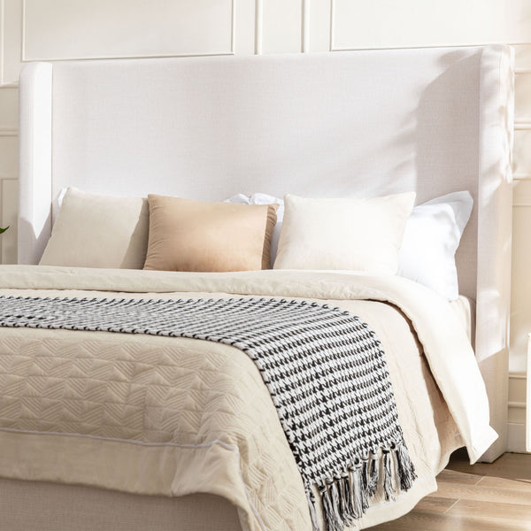 Hayden - King Size Upholstered Wingback Bed With And Tall 54" Headboard - Ivory