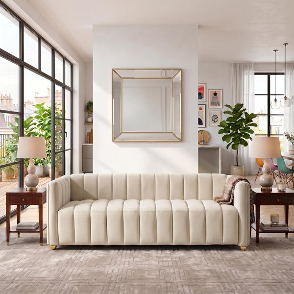 Vertical Channel Tuft Sofa For Apartment Lounge - Ivory