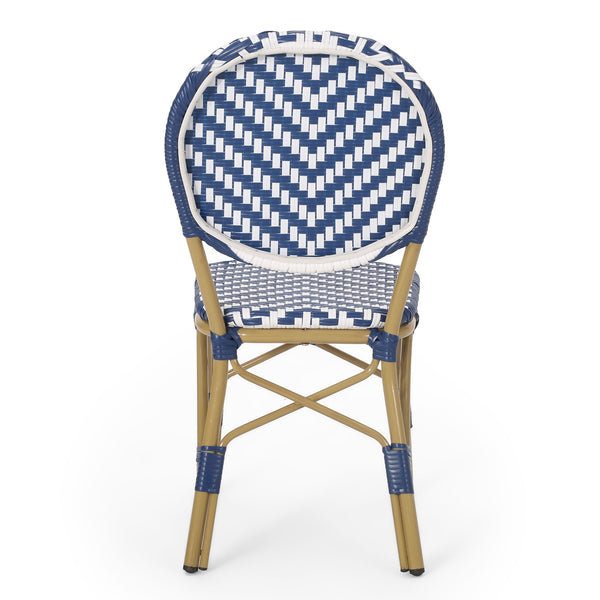 Outdoor Rattan And Aluminum French Armless Bistro Chairs Set - Navy Blue