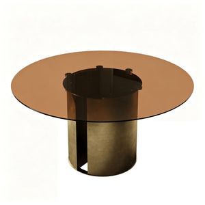 Round Dining Table With Glass Top, Kitchen And Living Room Furniture - Brown