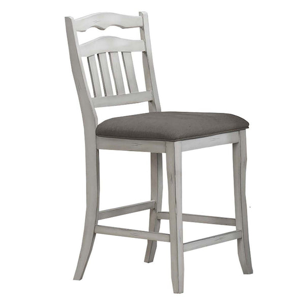 7 Piece Counter Height Dining Set With Storage Base And Ladder Back Chairs - Antique White / Gray