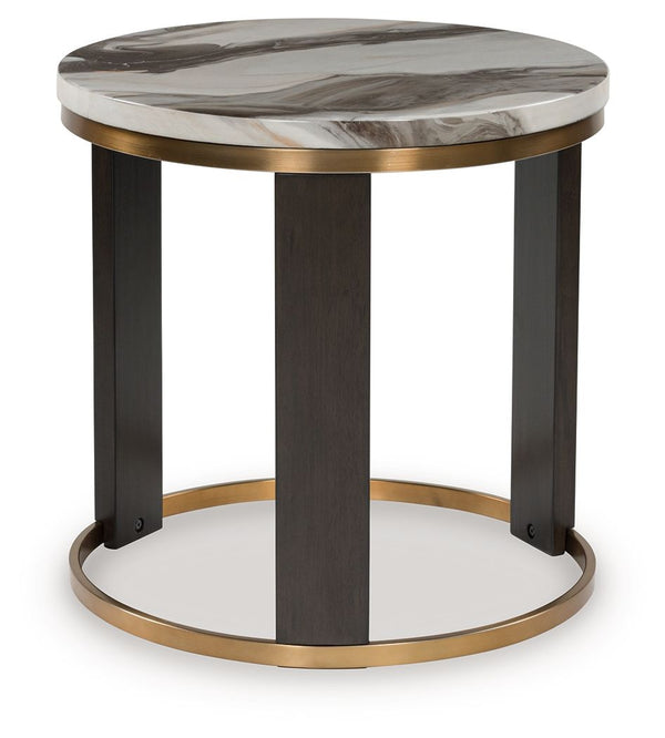 Jazmore - Round End Table - Brown / Brass Finish