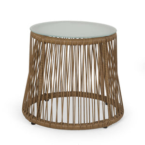 Conversation Set With Tempered Glass Table Top - Light Brown