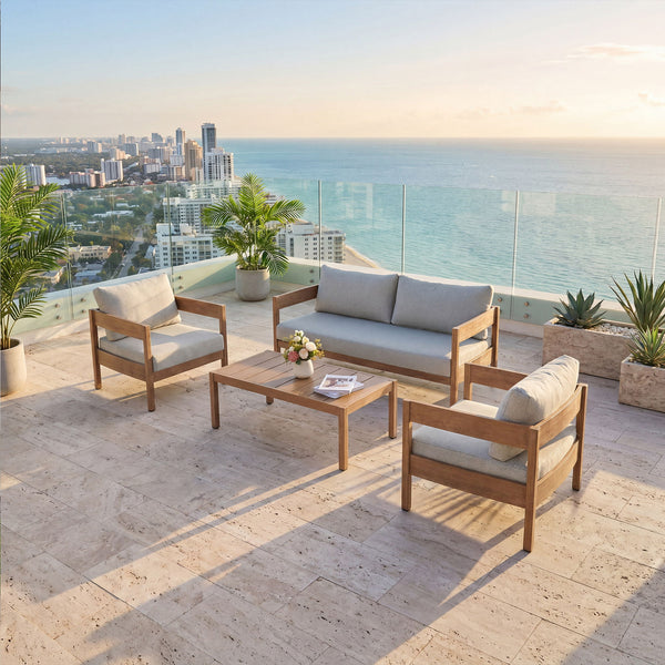 Outdoor Sofa Set Of 3 With Weather Resistant Cushions (Coffee Table Not Included) - Oak