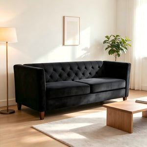 Button Tufted Loveseat, 2 Seater With Square Arm Couch For Living Room