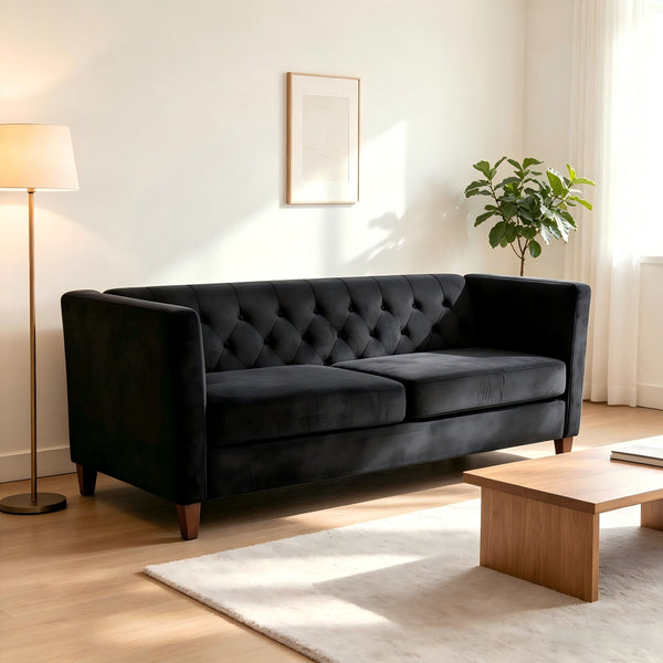 Button Tufted Loveseat, 2 Seater With Square Arm Couch For Living Room