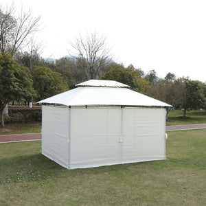 Outdoor Patio Gazebo Tent With Ventilated Double Roof And Sidewall