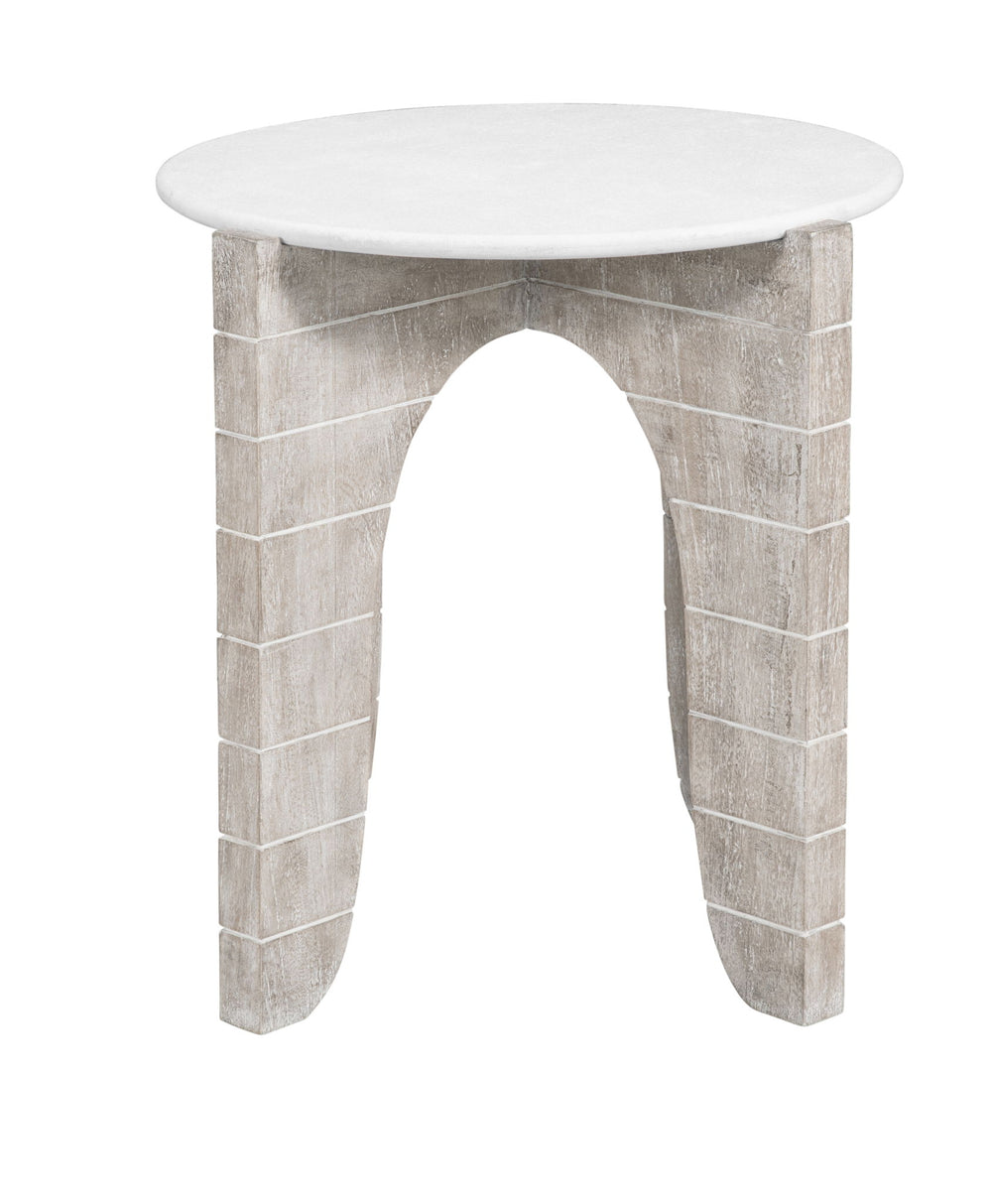 Bali - Round End Table - White Wash / Faux Plaster