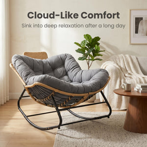 Oversized Papasan Rocking Chair Outdoor With Thick Cushion