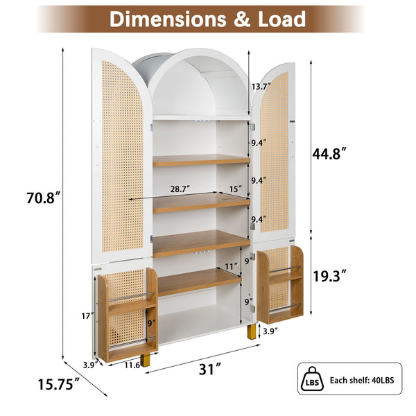 Tall Arched Cabinet With Rattan Doors & Adjustable Shelves