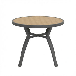 Outdoor Round Patio Table With Slatted Top - Gray