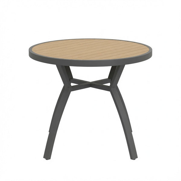 Outdoor Round Patio Table With Slatted Top - Gray