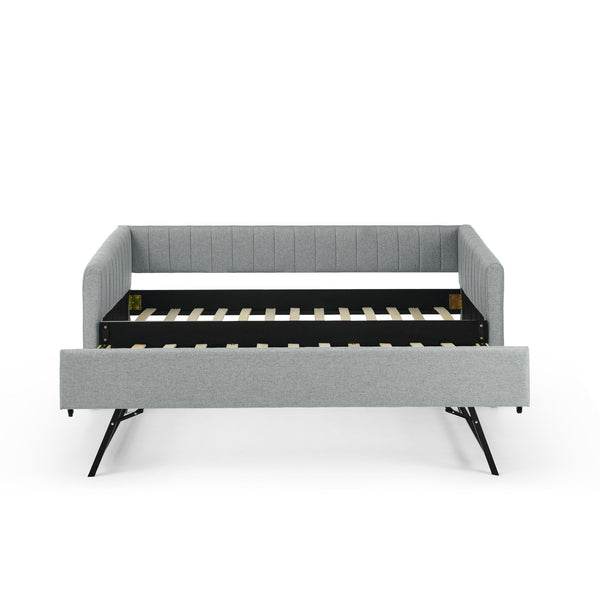 Upholstered Daybed With Trundle With Vertical Stripes