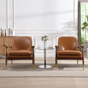 Mid - Century Accent Chair With Cushioned Seat, Brass Tipped Legs