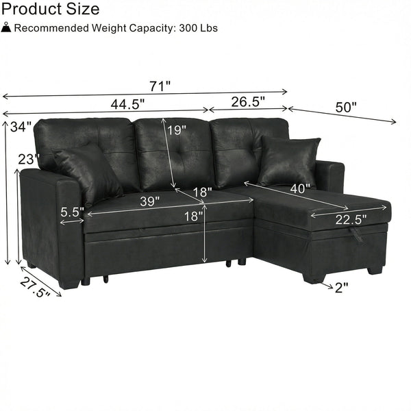 Sectional Sofa With Pull Out Bed, Reversible Chaise