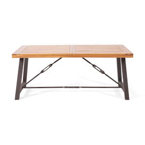 Outdoor Dining Table With Slat Wooden Panel And Turnbuckle Accents - Teak
