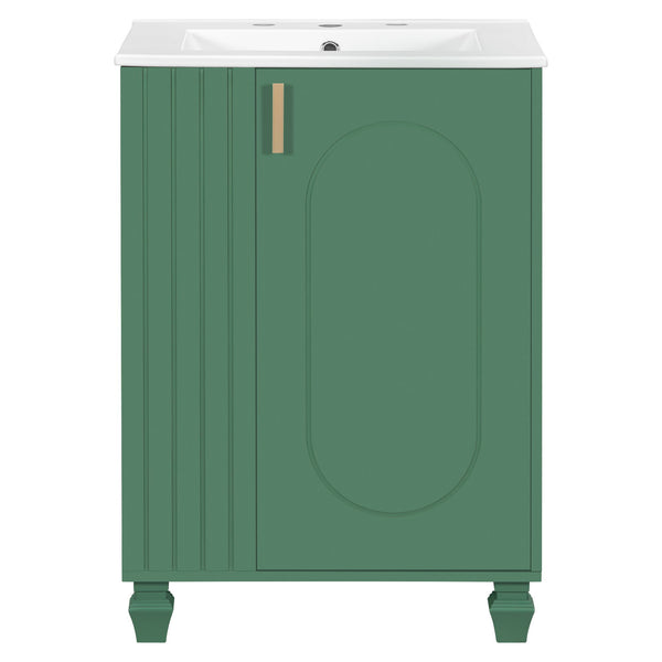 Classic Retro Bathroom Vanity With Sink, Door Shelf, Side Open Storage Frame