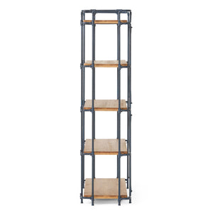 Yorktown - Industrial 5 Shelf Bookcase With Metal Pipework And Solid Fir - Natural