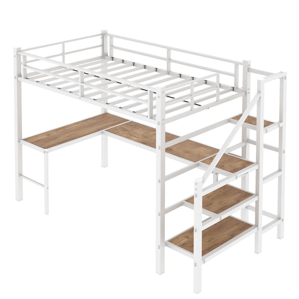Loft Bed & L-Shaped Desk, Large Storage Space