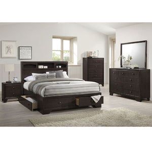 Queen Size Bed With Storage Drawers And Headboard - Brown Mix