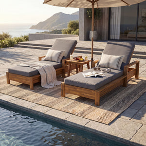 Chaise Lounge With 3 Fold Cushion Set, 3 Position Adjustable Backrest