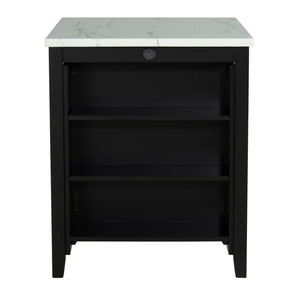 Dining Table Set With Storage Shelves, 3 Piece With 2 Stools - Black / Ivory / White