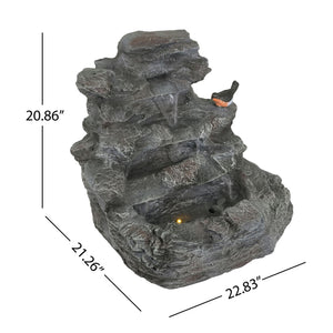 Concrete Rock Waterfall Fountain With LED Lights, Outdoor Garden Decor