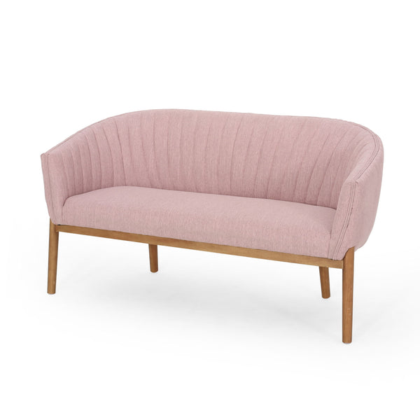 Mid Century Modern Loveseat With Channel Stitched Backrest
