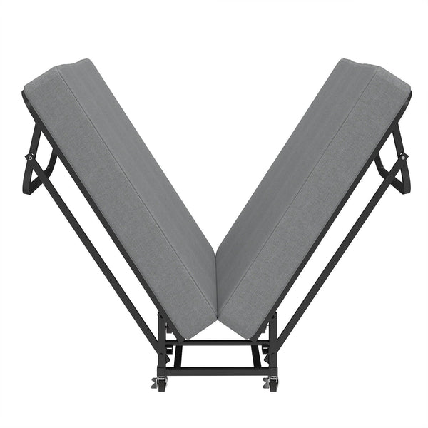 Twin Folding Bed With Memory Foam Mattress, 4 Lockable Wheels - Gray