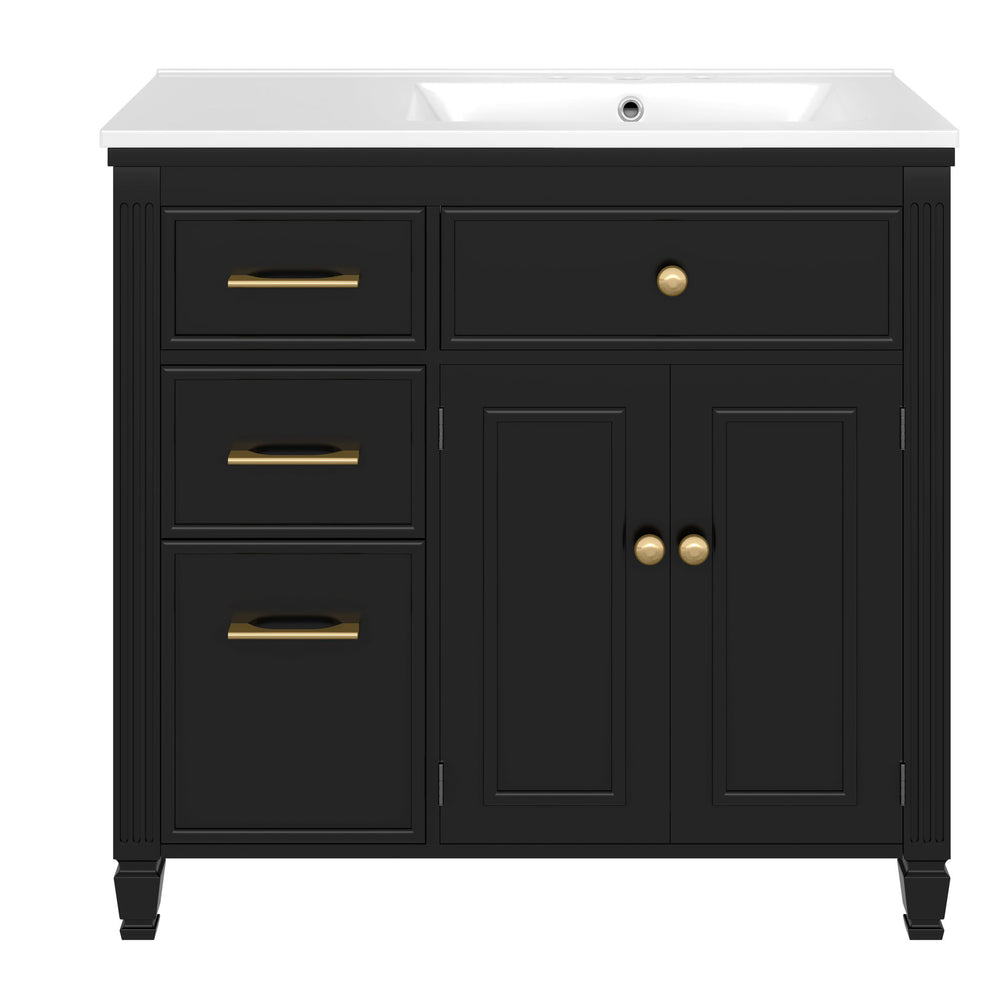 Bathroom Vanity With Sink, 1 Tip Out Drawer, 3 Side Drawers, Adjustable Shelf