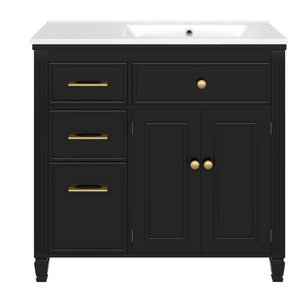 Bathroom Vanity With Sink, 1 Tip Out Drawer, 3 Side Drawers, Adjustable Shelf