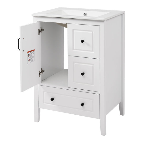 Freestanding Bathroom Vanity With Sink, Soft Closing Cabinet And Drawers - White